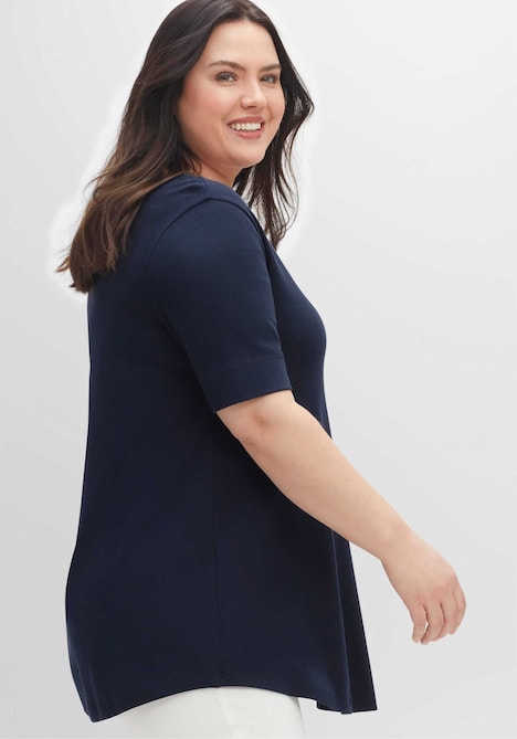 Longshirt Longshirt mit abgerundetem Saum Kurzarm Uni keine Angabe