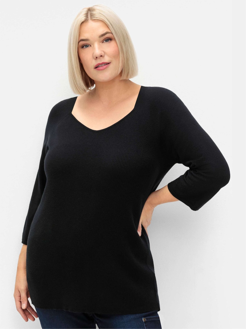 Pullover 3/4-Arm Feinstrick Uni
