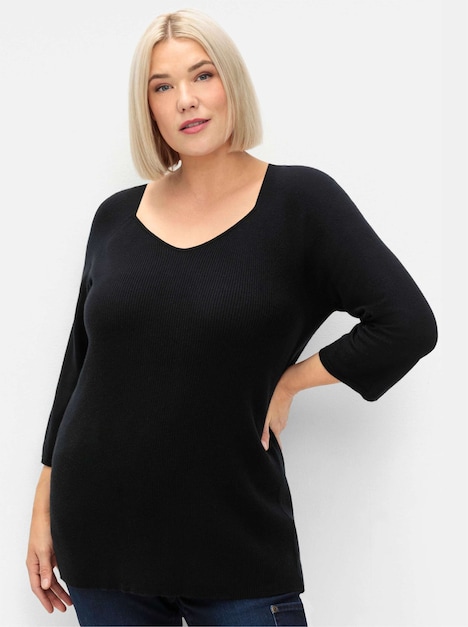 Pullover 3/4-Arm Feinstrick Uni