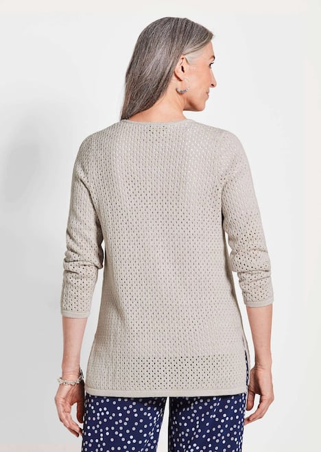 Brauner Cardigan mit Lochmuster, Langarm