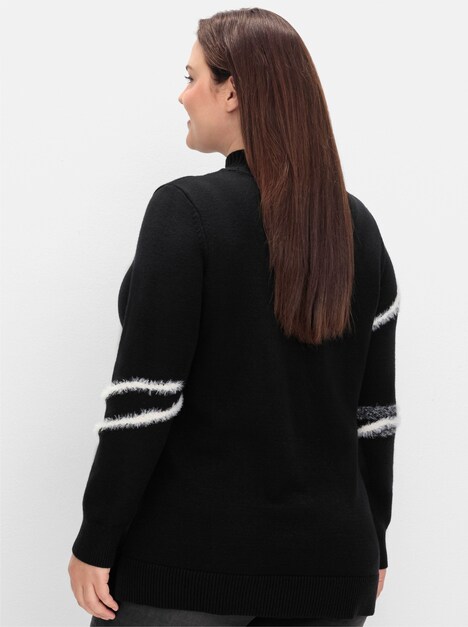 Stehkragenpullover Langarm Grobstrick Blumen Stehkragen