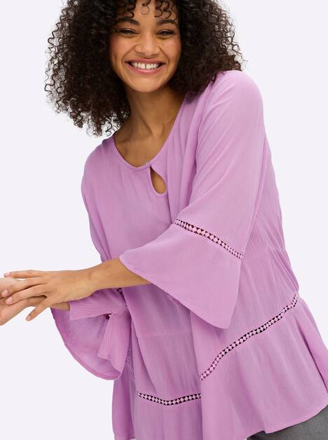 3/4-Arm-Bluse 3/4-Arm Ohne Kragen