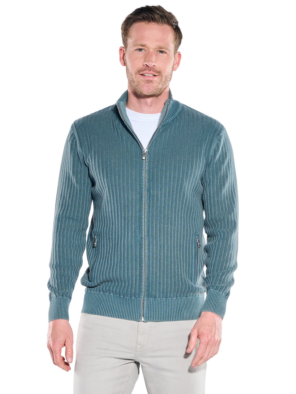 Herren Strick-Cardigan in Jacquard-Struktur , Petrolblau