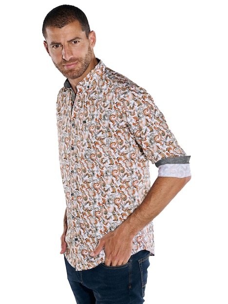 Herren Langarm-Hemd gemustert , Orange