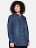 Jeansbluse Jeansbluse mit Druckknöpfen Langarm Uni Hemdkragen