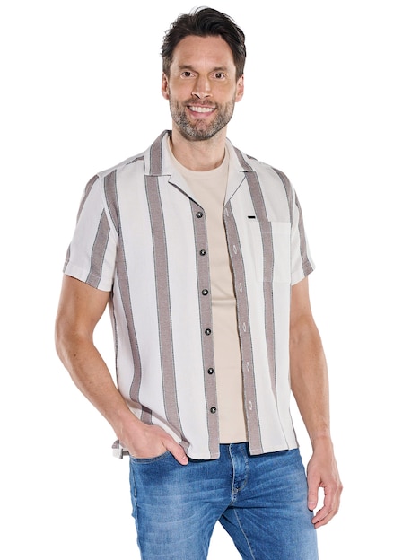 Herren Gestreiftes Overshirt mit Hawai-Kragen , Beige