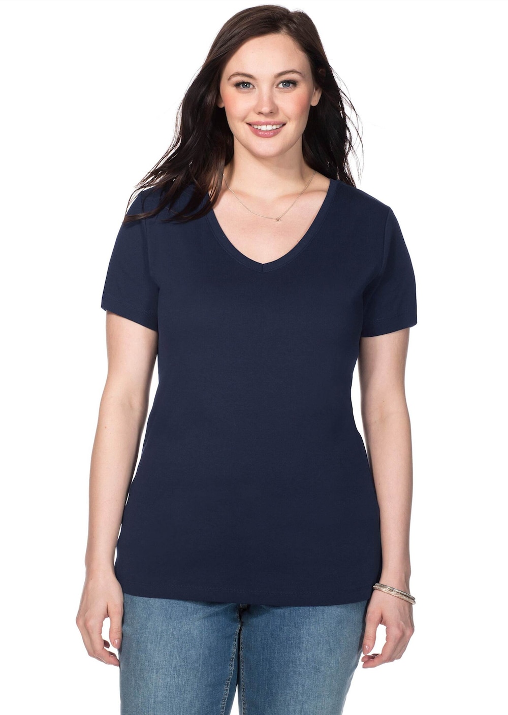 T-Shirt T-Shirt mit V-Ausschnitt, Rippqualität Kurzarm Uni Ohne Kragen