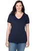 T-Shirt T-Shirt mit V-Ausschnitt, Rippqualität Kurzarm Uni Ohne Kragen
