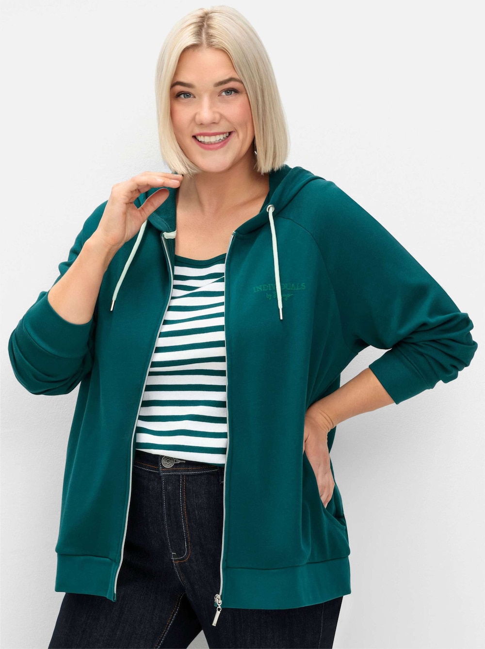 Kapuzensweatjacke Sweatjacke mit Kapuze Langarm Uni Kapuzenkragen