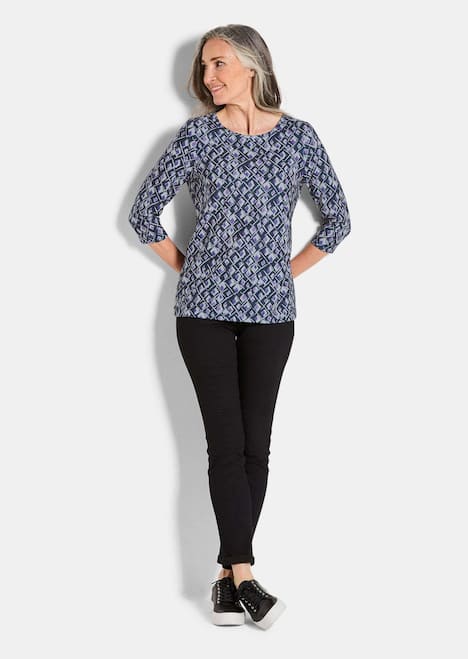Halbarm Viskoseshirt im Allover-Design