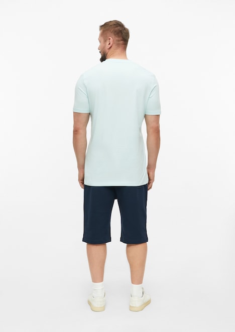 Baumwoll-T-Shirt mit Logo-Print und V-Neck
