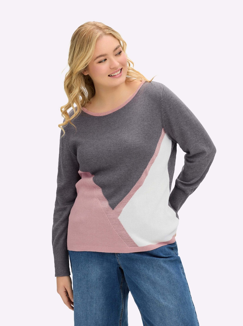 Pullover Langarm Mehrfarbig Ohne Kragen