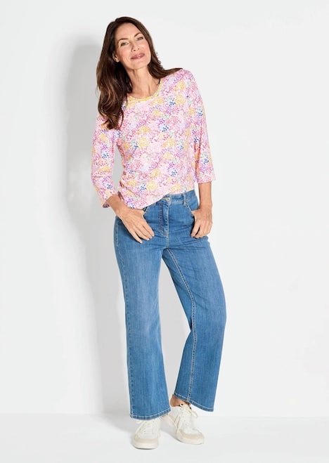 Viskoseshirt im Alloverdruck, Rundhals