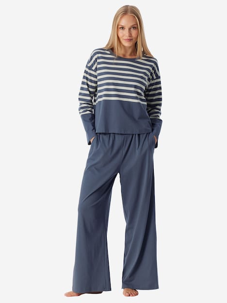 Schiesser Damen Schlafanzug Casual Nightwear blaugrau