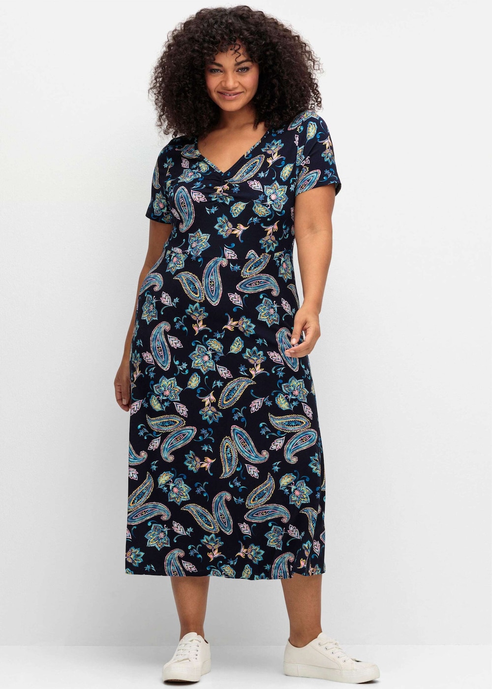 Jerseykleid Jerseykleid mit Blumendruck, Midilänge Kurzarm Sonstiges Muster