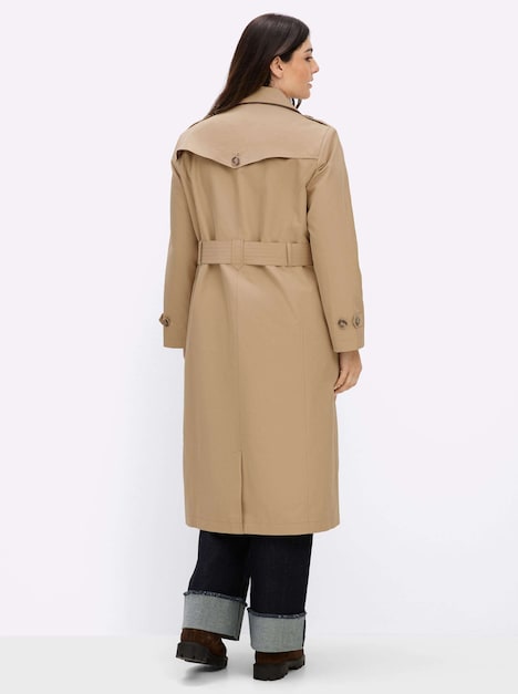 Trenchcoat Trenchcoat mit Kunstleder-Paspeln Umlegekragen
