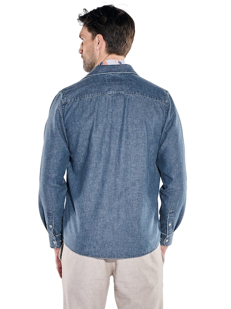 Herren Jeans-Optik Hemd mit Leinenanteil , Indigoblau