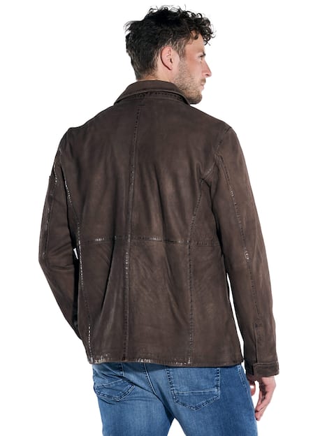 engbers Herren Lederjacke im Hemd-Design , Dunkelbraun