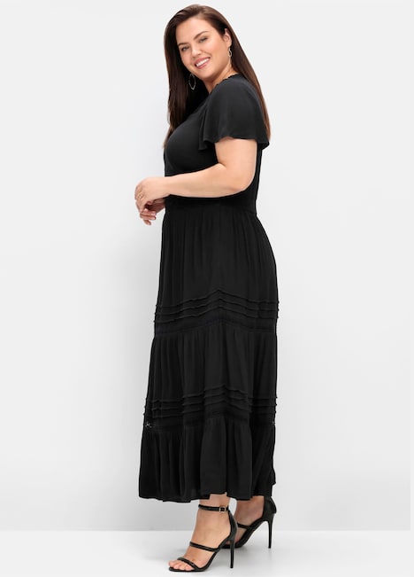 Maxikleid Kurzarm Uni Ohne Kragen