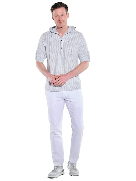 engbers Herren Langarm-Shirt mit Leinenanteil , Mittelblau