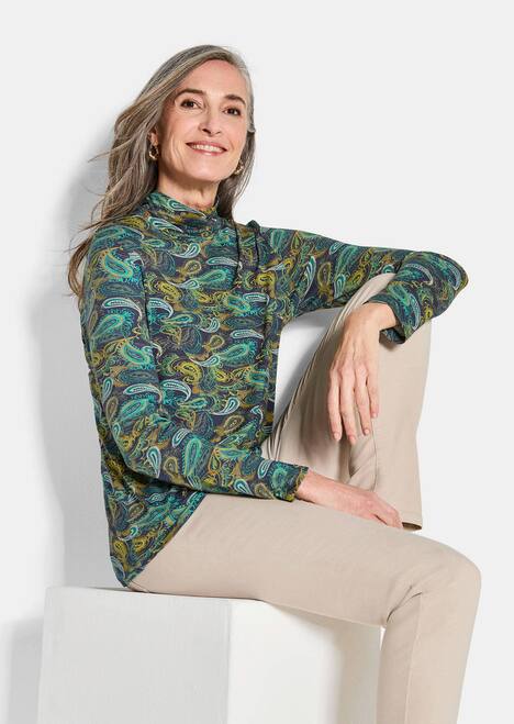 Longsleeve, Allover-Print, Stehkragen