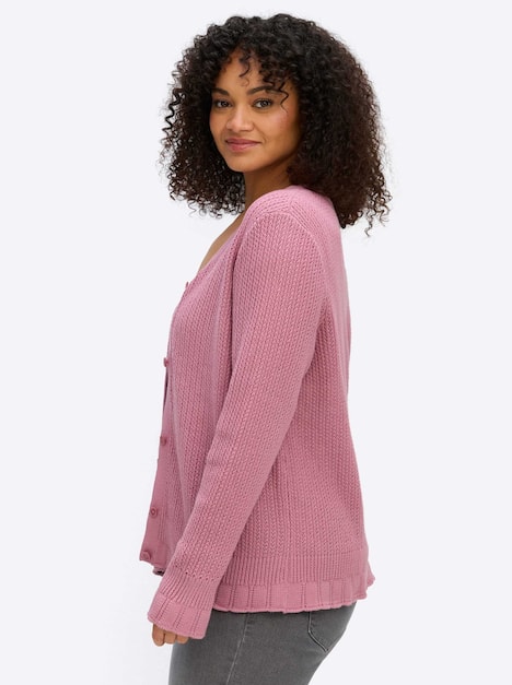 Strickjacke Langarm Ajour Ohne Kragen