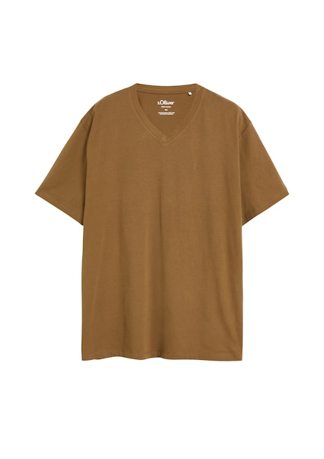 Baumwoll-T-Shirt mit Logo-Print und V-Neck