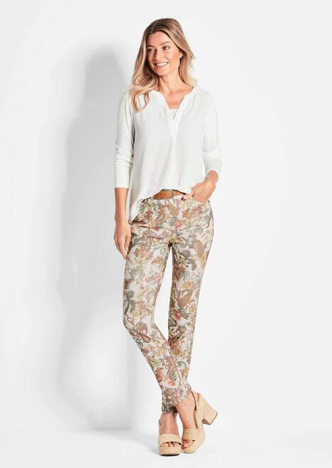 Florale Stretchhose in Slim Fit