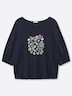 Sweatshirt Sweatshirt mit Frontprint und Häkelblumen 3/4-Arm Ohne Kragen