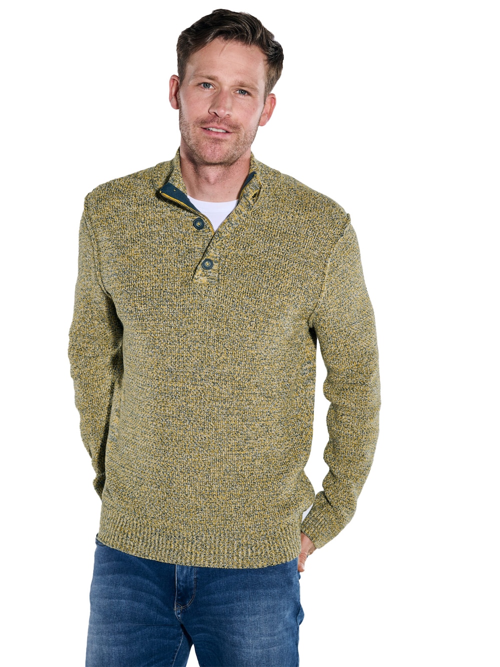 Herren Pullover mit Troyerkragen , Sonnenorange