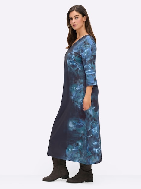 Jersey-Kleid 3/4-Arm Ohne Kragen