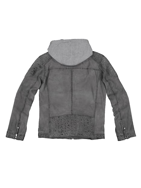 engbers Herren Lederjacke mit Sweat-Kapuze , Grau