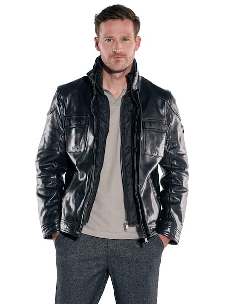 engbers Herren Lederjacke mit herautrennbarem Inlet , Schwarz