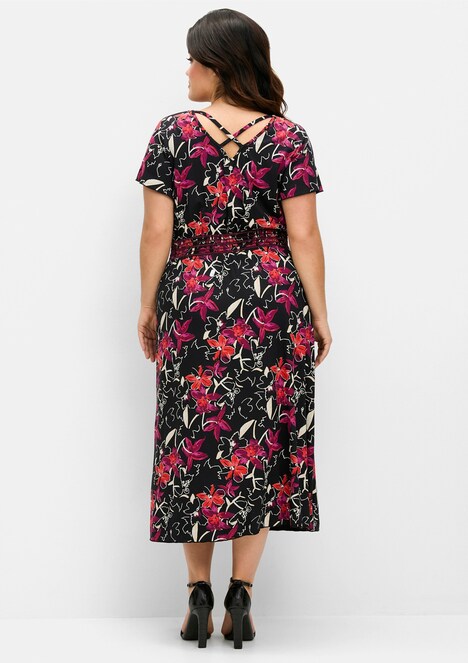 Jerseykleid Kurzarm Blumen Ohne Kragen