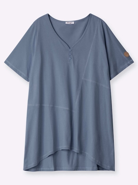 Halbarmshirt Longshirt mit gerundetem Saum Kurzarm