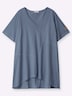 Halbarmshirt Longshirt mit gerundetem Saum Kurzarm