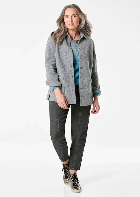 Lässige Wolljacke mit Hemdkragen