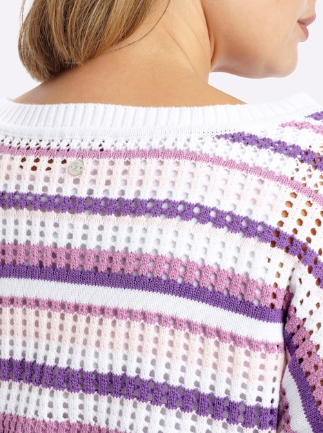 3/4-Arm-Pullover 3/4-Arm Ajour Ohne Kragen