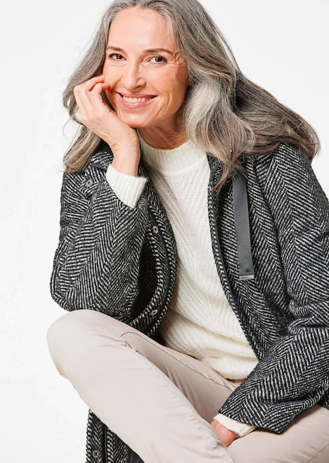 Wollmantel mit Fischgräten-Muster