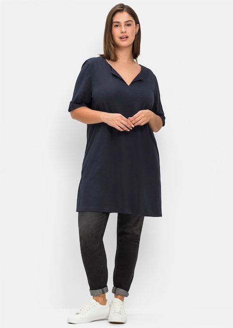 Longshirt Kurzarm Uni Ohne Kragen