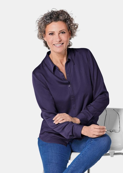 GOLDNER Blouse. Puur katoen Overhemdblouse met doorlopende knopenlijst