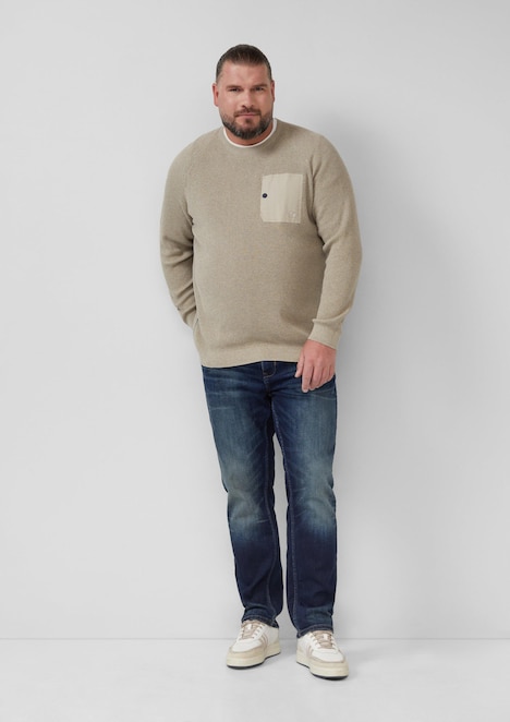Baumwoll-Pullover mit aufgesetzter Brusttasche