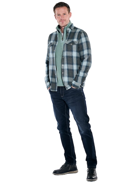 Herren Overshirt kariert , Petrolgruen