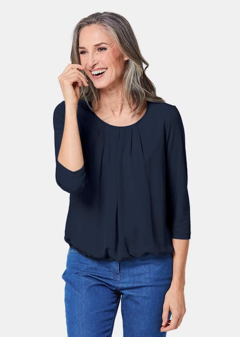 Elegant-lässiges Chiffon-Shirt in Blusenoptik mit Rundhalsausschnitt in Gelb