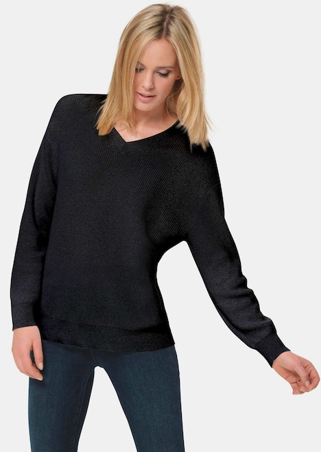 Kaschmirpullover in Patentstrick mit V-Ausschnitt