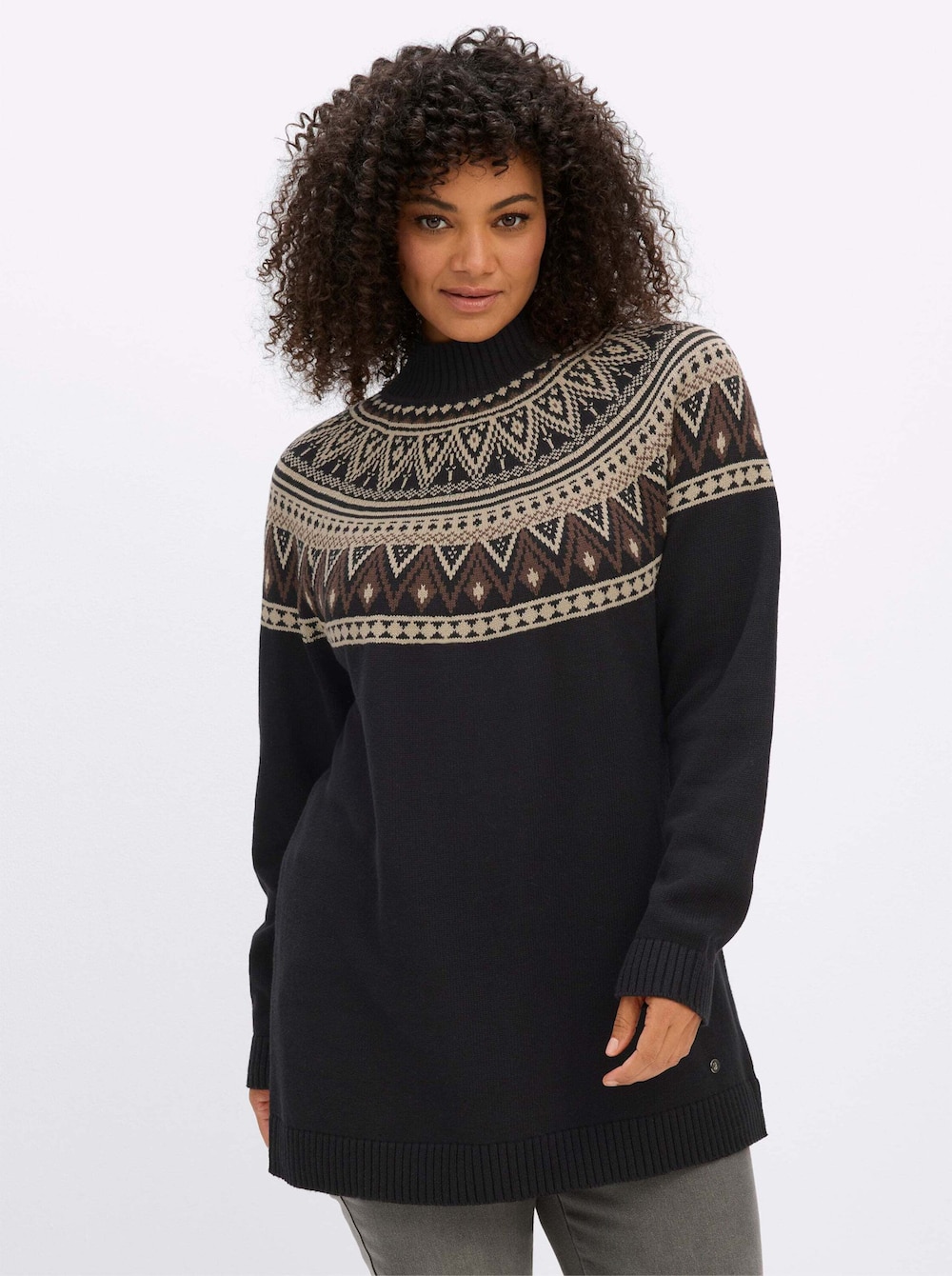 Langarm-Pullover Jacquardpullover im Norweger-Stil Langarm Stehkragen