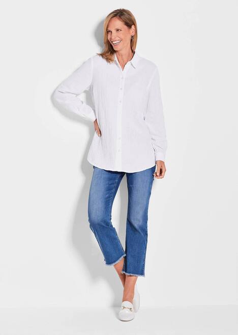 Verlängerte Langarm Musselin-Bluse