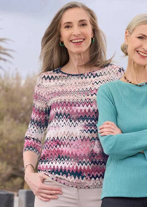 Halbarm-Viskosebluse, Zickzack-Design