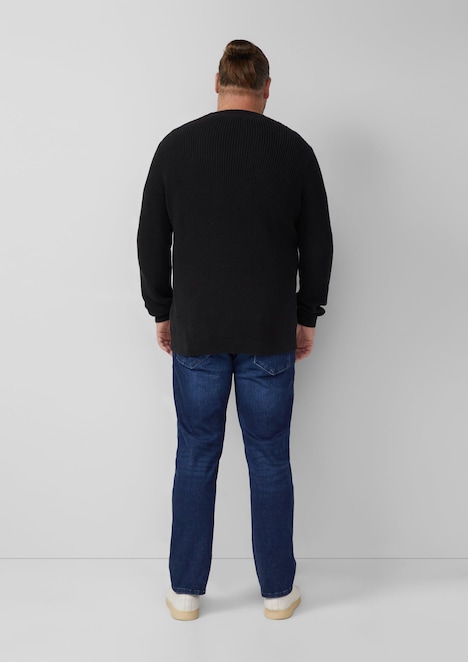 Strukturierter Baumwoll-Pullover mit Label-Patch