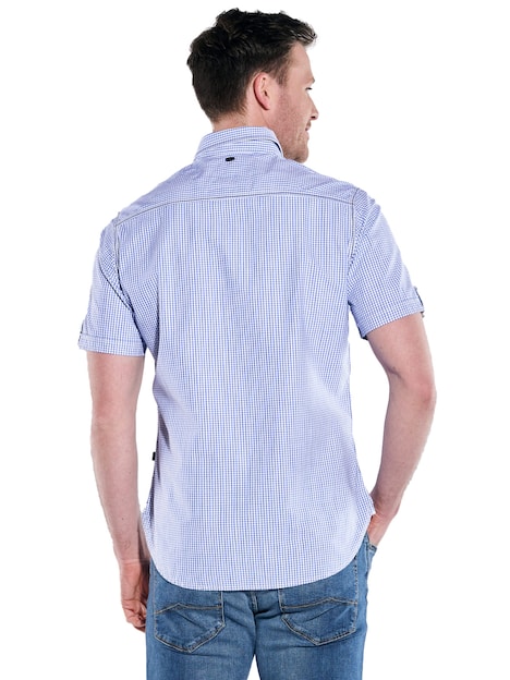 Herren Kurzarm-Hemd kariert , Royalblau